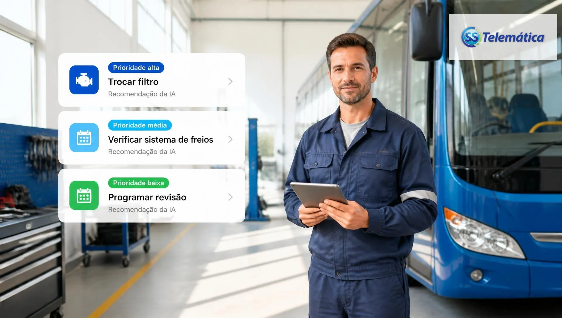 Recomendação priorizada da IA Fleet Manager para a equipe de manutenção